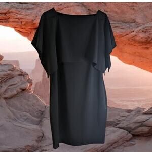 New Directions 6 black cape overlay polyester blend sleeveless woman's dress.